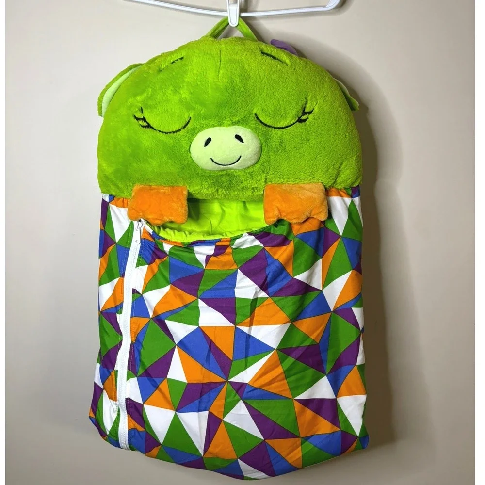 Happy Nappers Green Dragon Sleeping Bag Kids Plush Pillow‎ Geometric Pattern